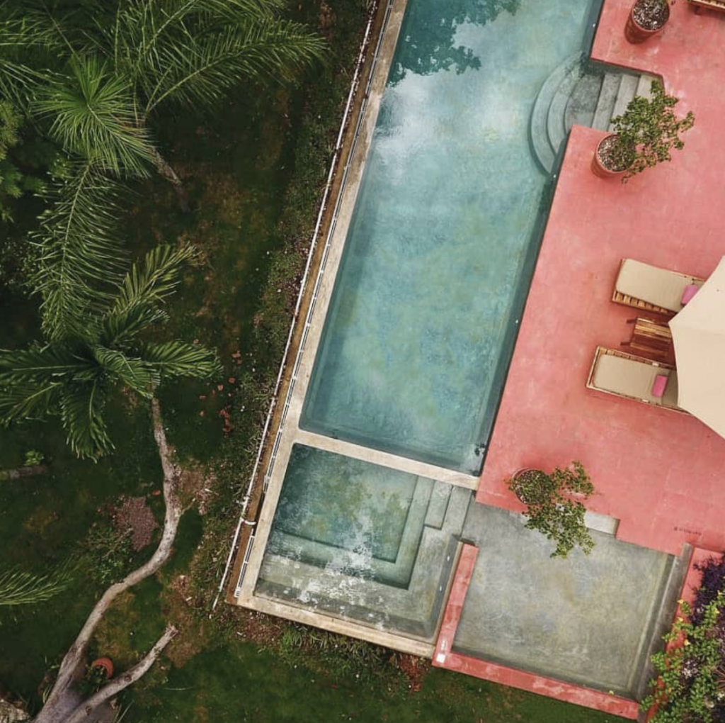 Drone view of pool Coco Hacienda | where to stay in Tulum