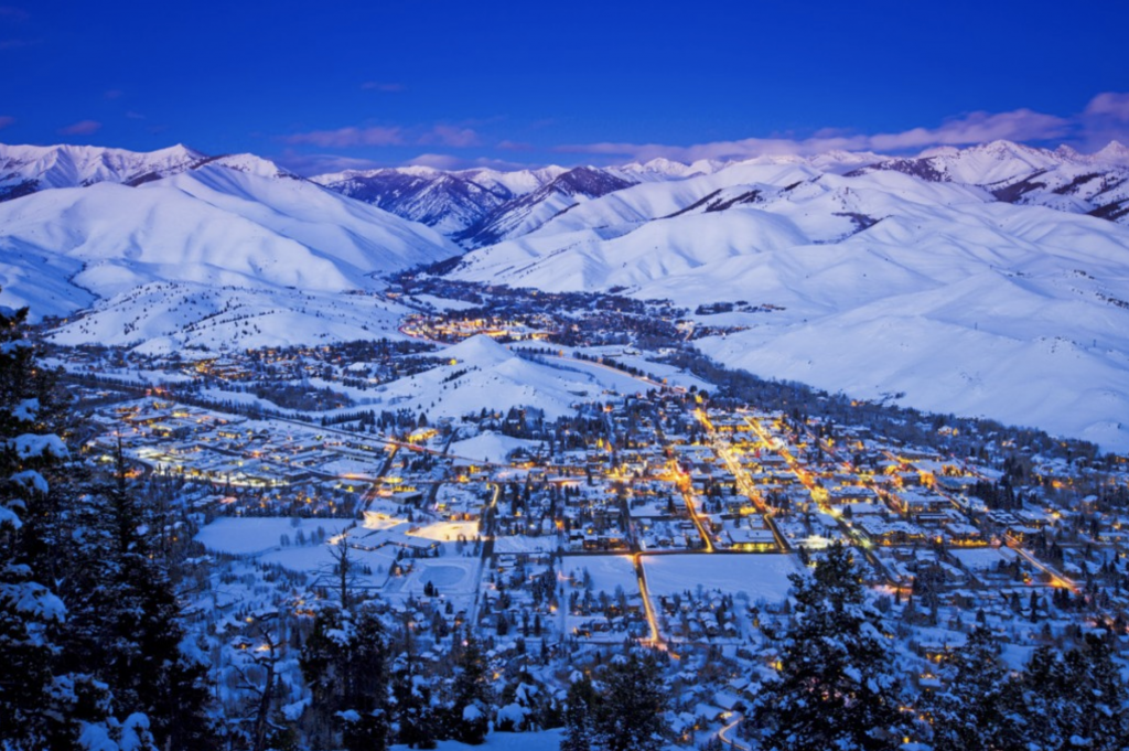 Aerial view of Sun Valley Idaho | Best Places to Travel in the US in the Winter