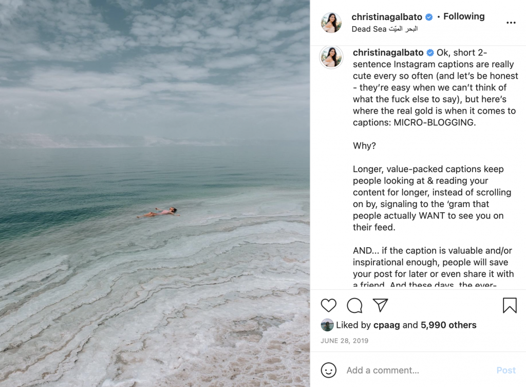 Christina micro-blogging example | 12 Ways to Increase Instagram Engagement