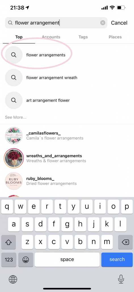 Example of SEO keyword search results on Instagram | 10 Ways to Optimize Your Instagram for SEO